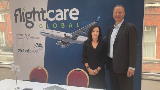 Flightcare Global COO Sarah Magee and Global Excel's Trevor Gardner.