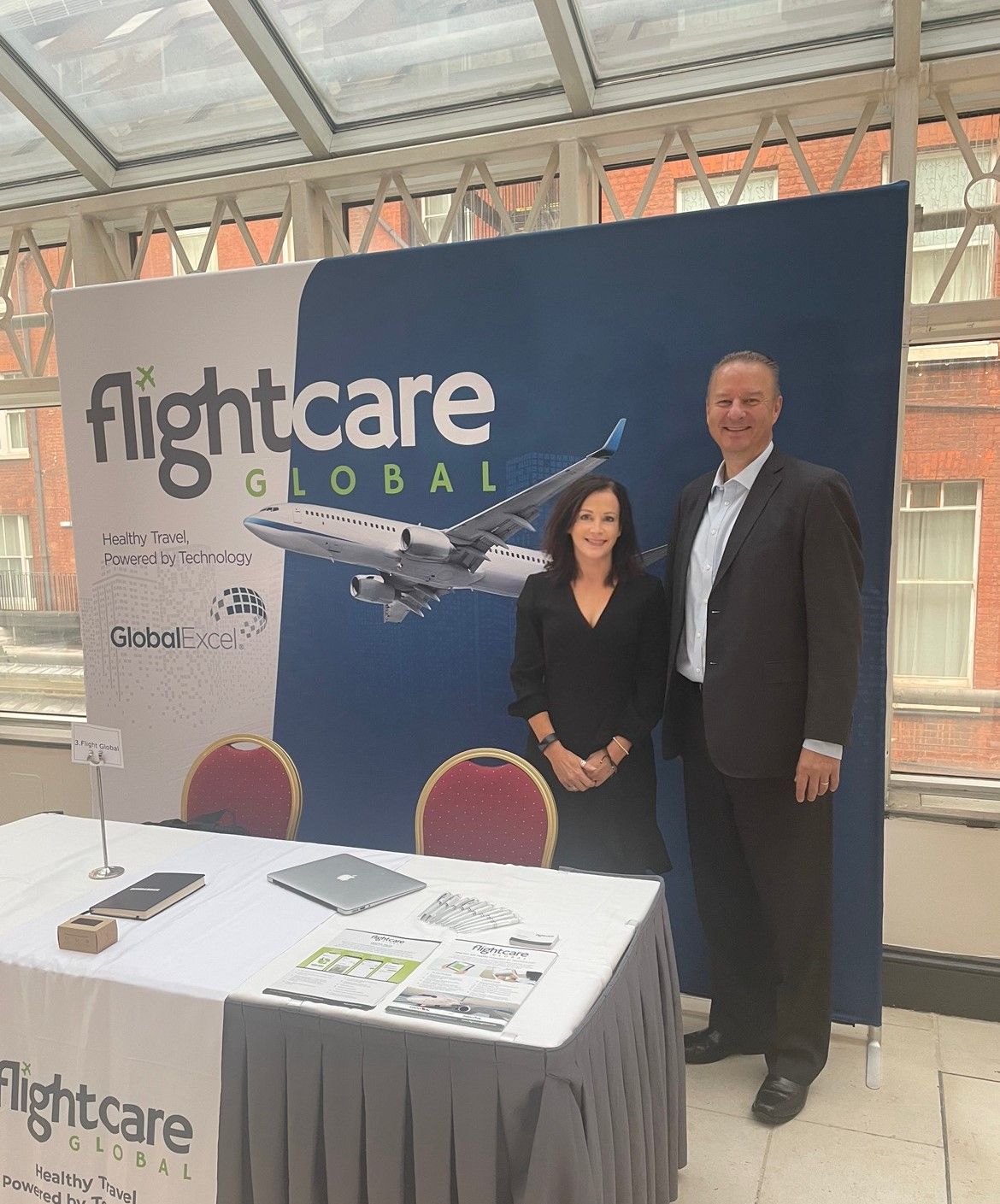 Flightcare Global COO Sarah Magee and Global Excel's Trevor Gardner.